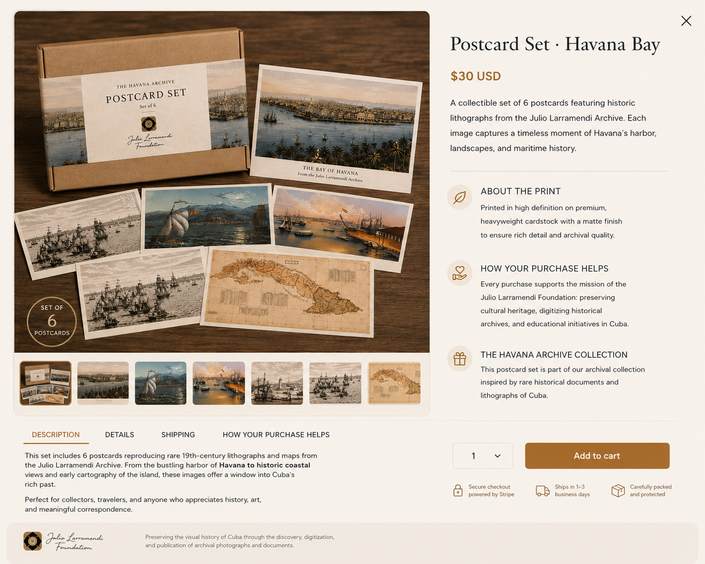 Ficha de venta del set de postales La Bahía de La Habana